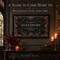 Personalized Elegant Gothic Family Name Sign | Black Framed Wall Art, 24 × 16