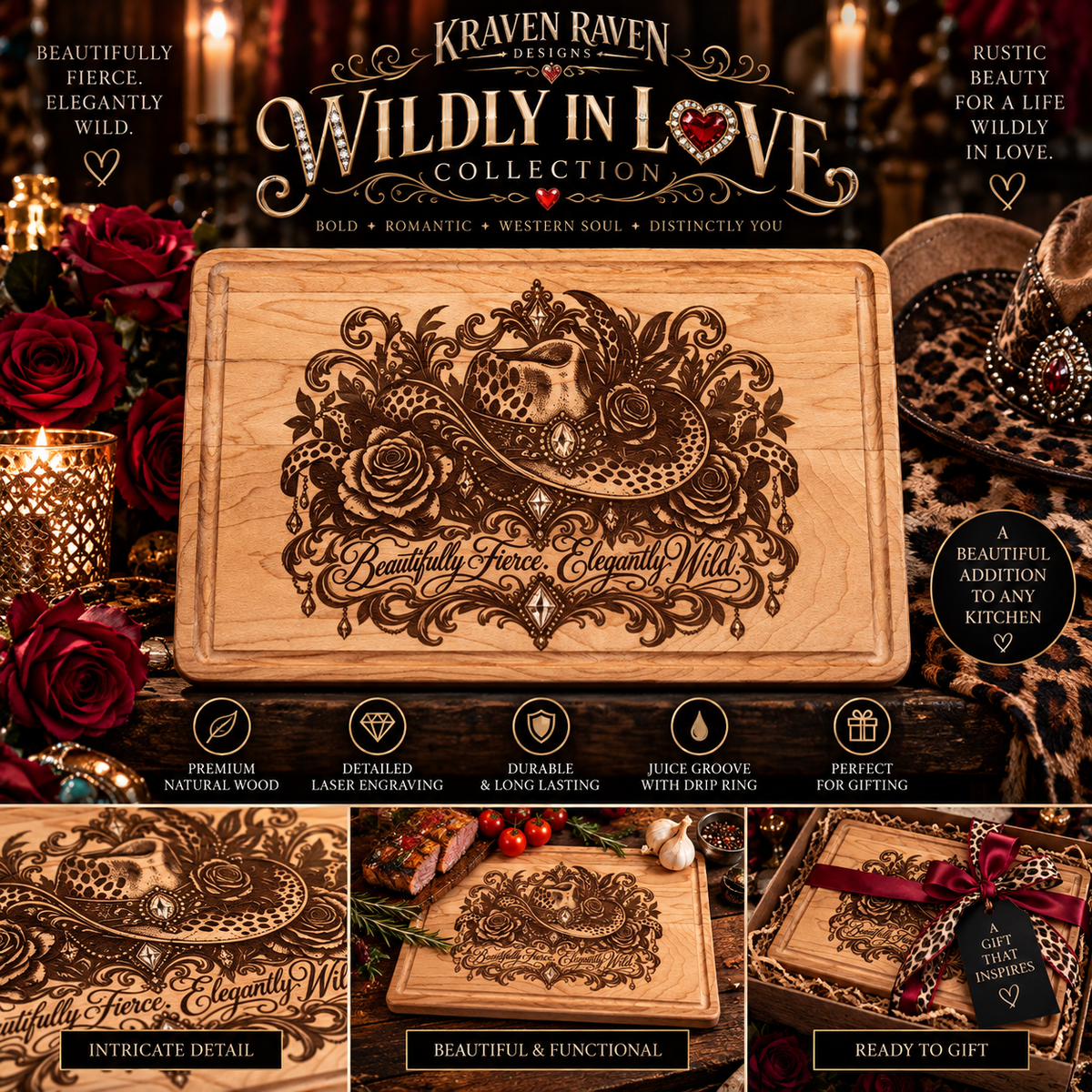 Wildly in Love Engraved Wood Cutting Board – 12" × 9"