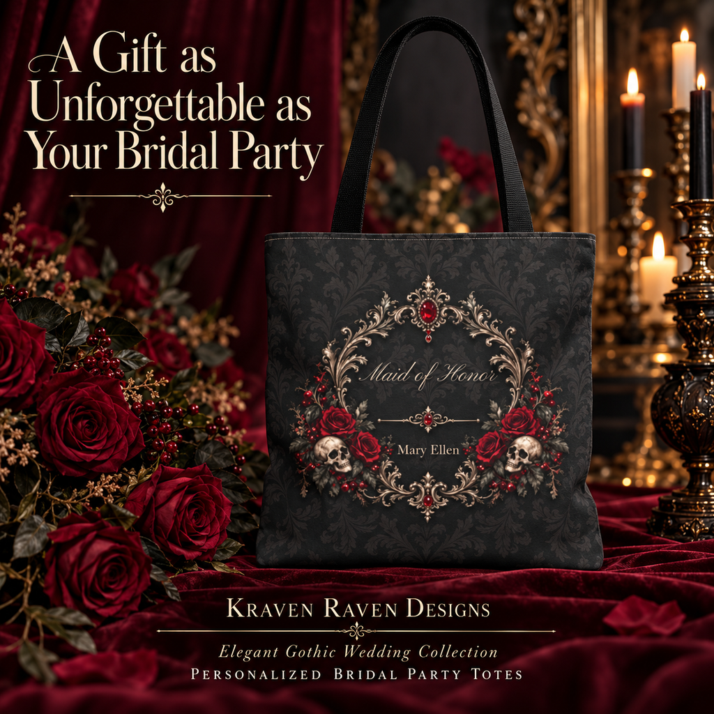 Elegant Gothic Personalized Bridal Party Tote – 16″ × 16″