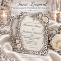 Snow Leopard Personalized Wedding Invitations – Ivory Roses & Icy Crystals, 5×7