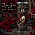 Elegant Gothic Bride Tumbler – Burgundy Roses & Skull Wedding Gift, 20 oz