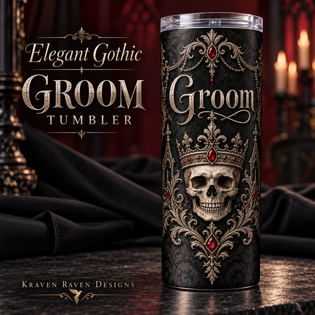 Elegant Gothic Groom Tumbler – Crowned Skull Wedding Gift, 20 oz