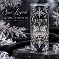Snow Leopard Groom Tumbler – Icy Silver Winter Wedding Gift, 20 oz
