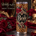 Wildly in Love Bride Tumbler – Cheetah Print & Burgundy Roses Wedding Gift, 20 oz