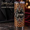Wildly in Love Groom Tumbler – Cheetah Print & Burgundy Jewel Wedding Gift, 20 oz