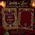 Wildly in Love Personalized Save the Date Cards – Cheetah & Burgundy Roses, 5×7 (envelopes included)