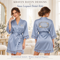 Snow Leopard Personalized Satin Bridal Robe – Dusty Blue