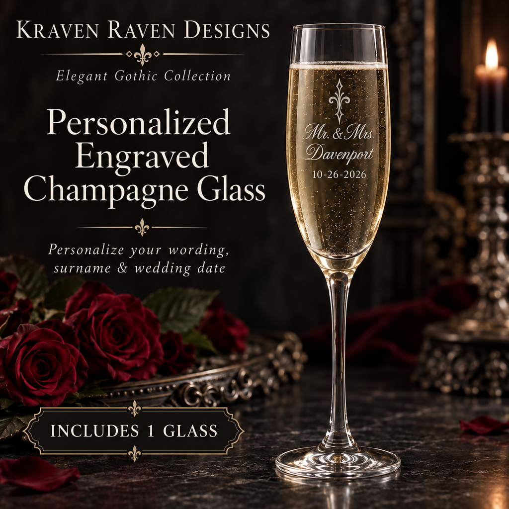 Elegant Gothic Personalized Engraved Champagne Flute — 8 oz, Single Glass