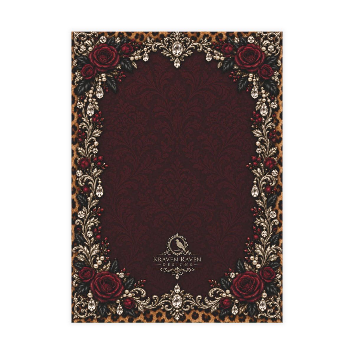 Wildly in Love Personalized Save the Date Cards – Cheetah & Burgundy Roses, 5×7 (envelopes included)