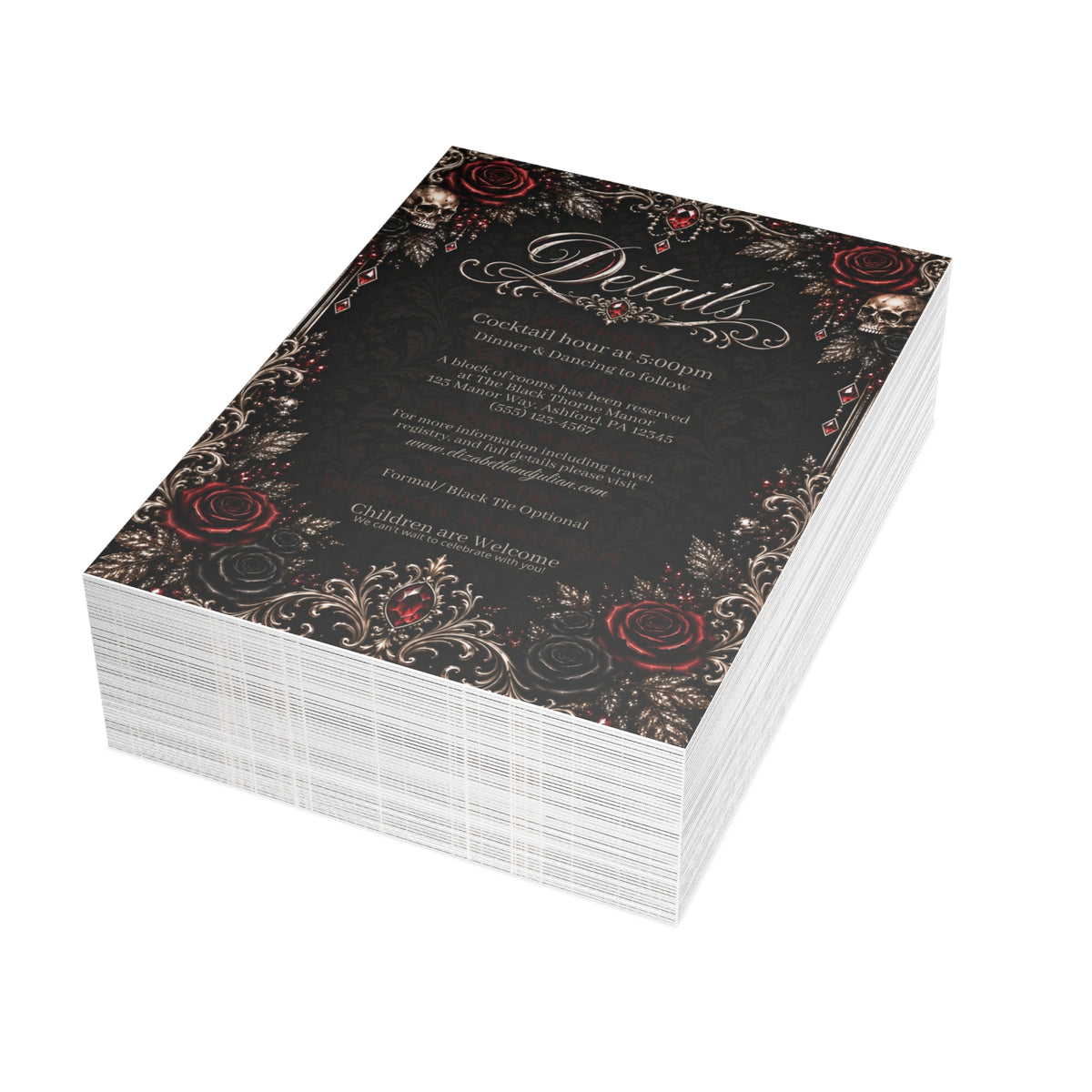 Elegant Gothic Details Card – Personalized Wedding Details