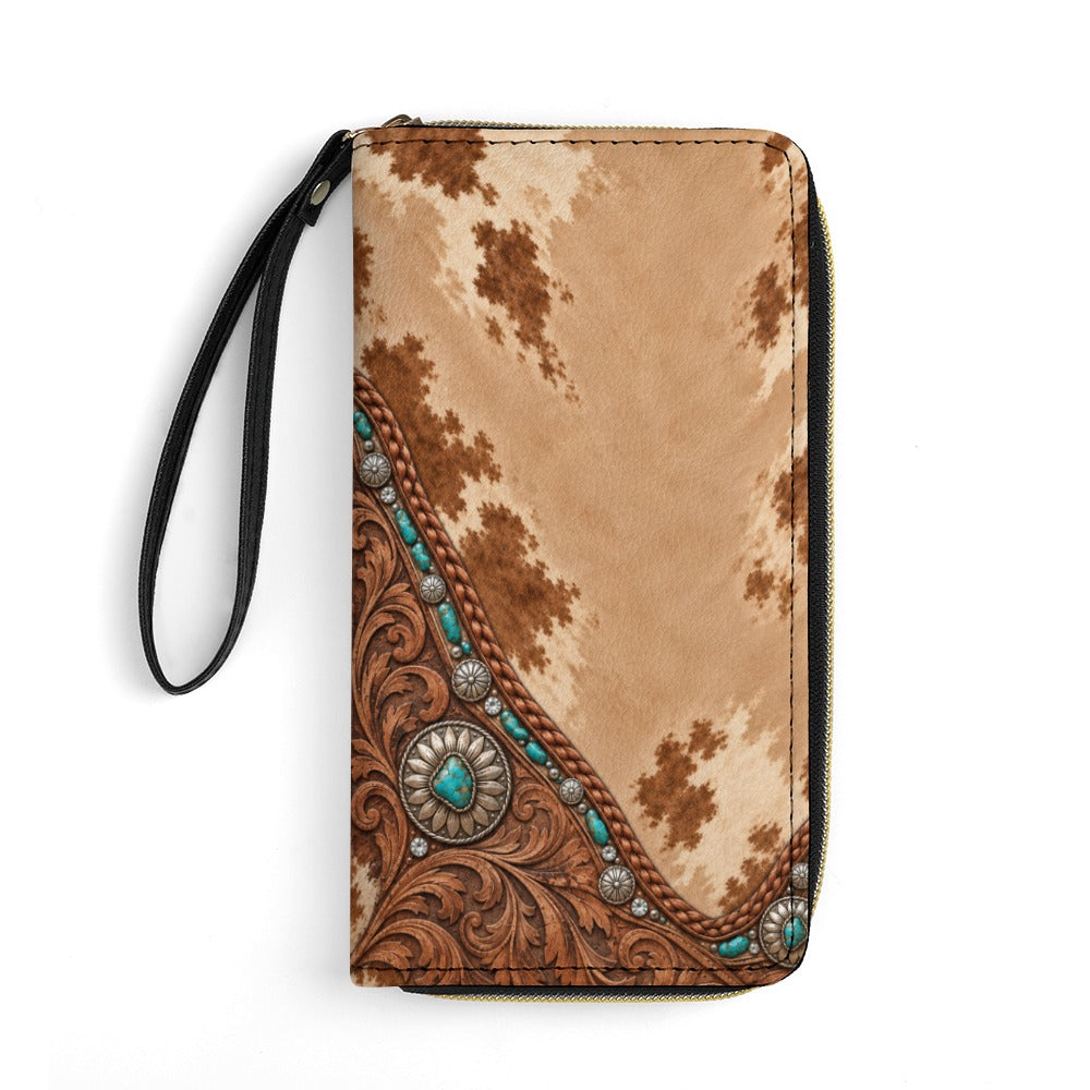 Dust & Diamonds Western Cowhide & Turquoise Print Wristlet Wallet