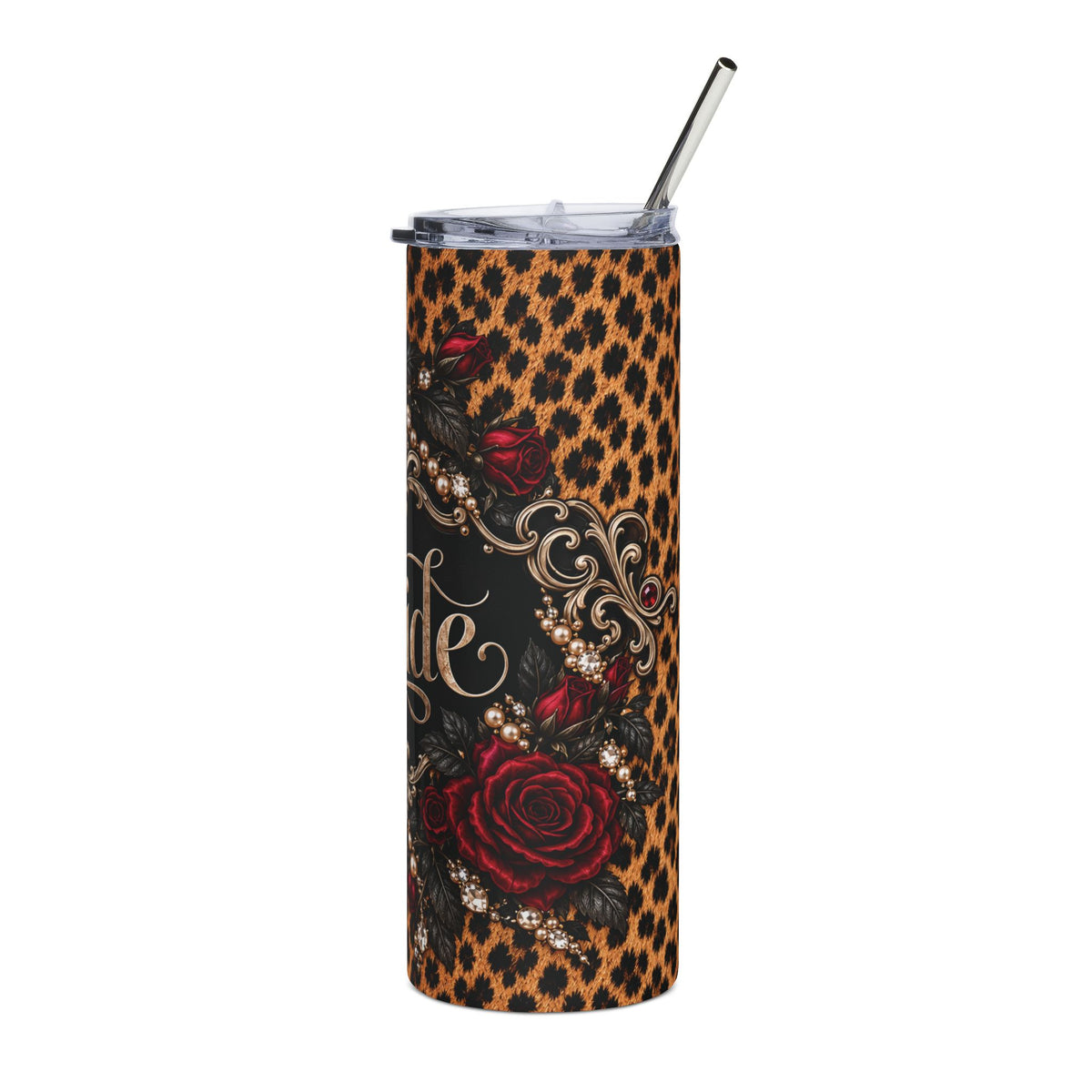 Wildly in Love Bride Tumbler – Cheetah Print & Burgundy Roses Wedding Gift, 20 oz