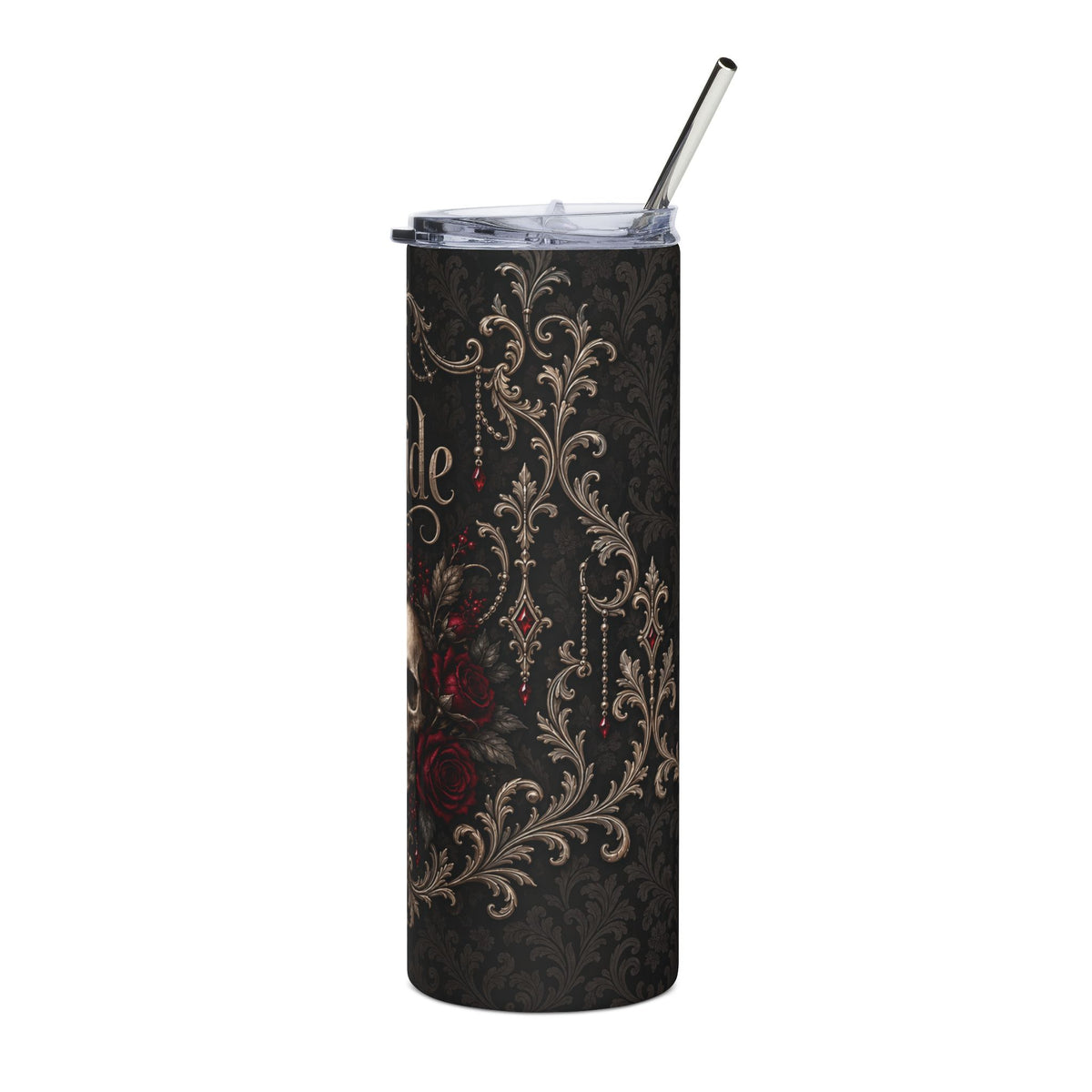 Elegant Gothic Bride Tumbler – Burgundy Roses & Skull Wedding Gift, 20 oz