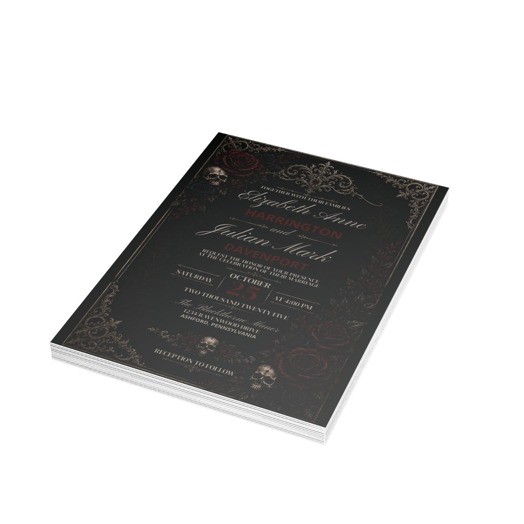 Elegant Gothic Wedding Invitation - Personalized Black & Burgundy Gothic Invitation