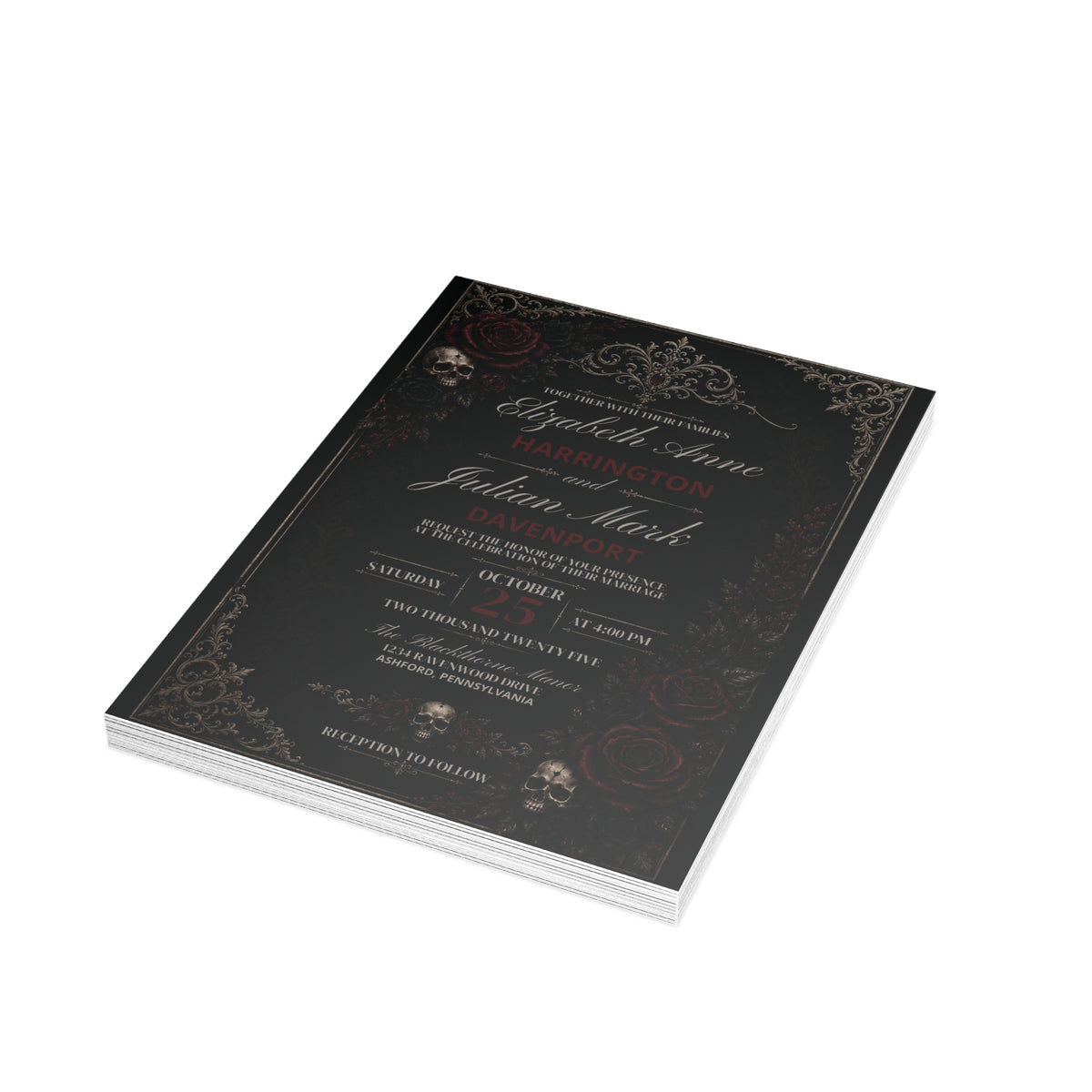 Elegant Gothic Wedding Invitation - Personalized Black & Burgundy Gothic Invitation