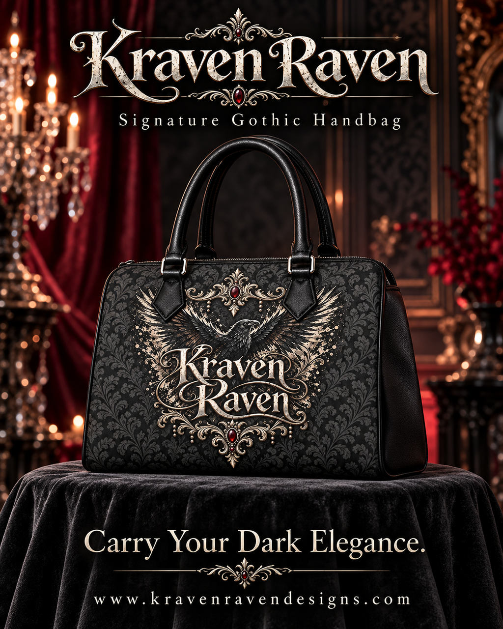 Kraven Raven Signature Gothic Damask Handbag