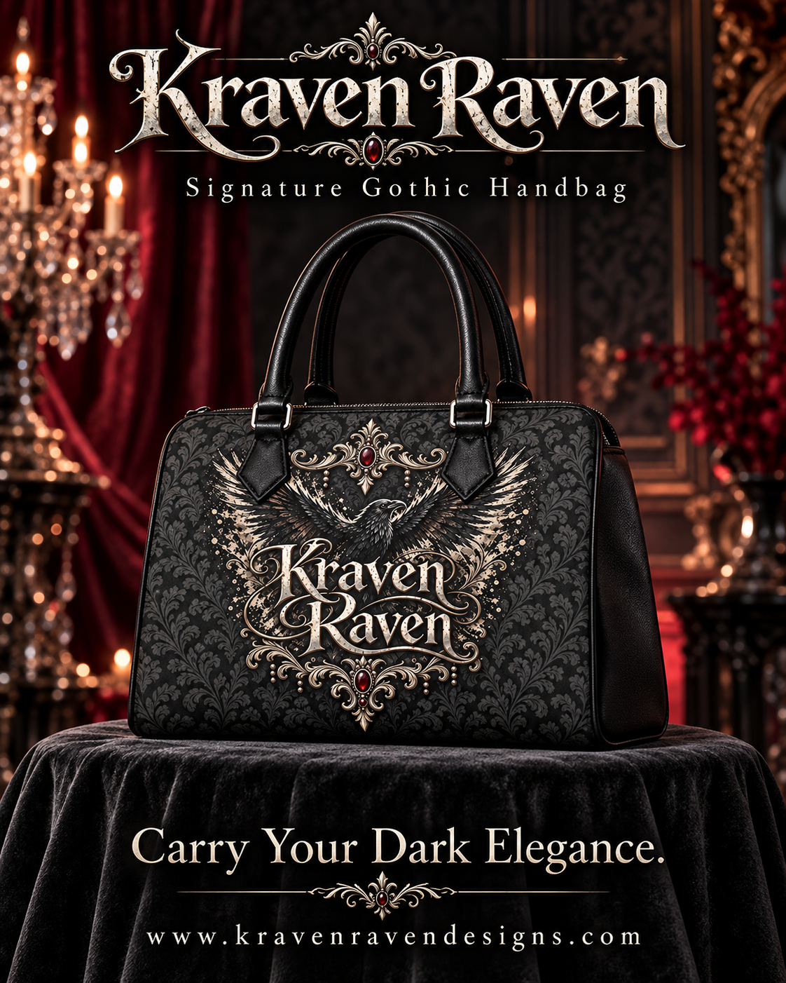 Kraven Raven Signature Gothic Damask Handbag