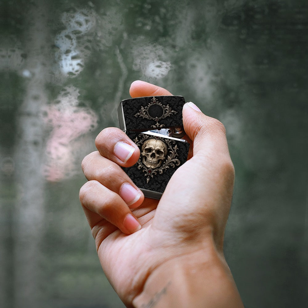 Elegant Gothic Skull Lighter Casing — Kraven Raven Men’s Collection