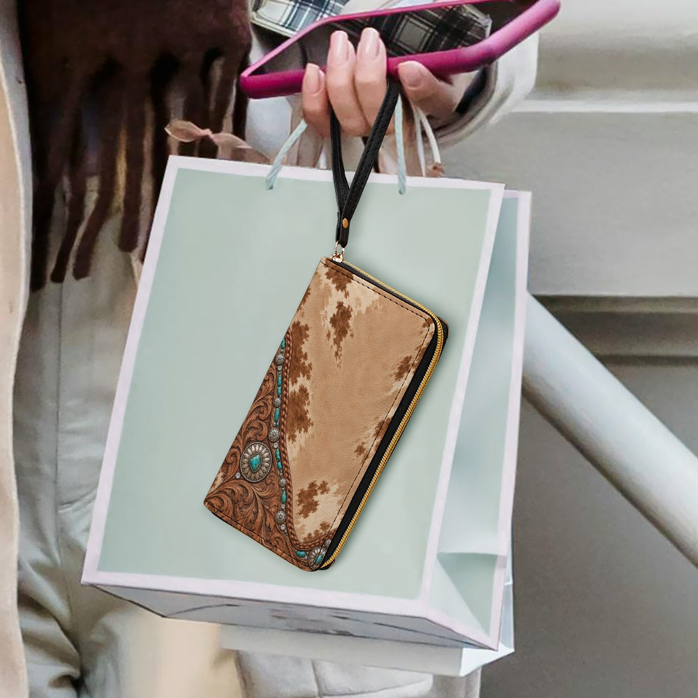Dust & Diamonds Western Cowhide & Turquoise Print Wristlet Wallet