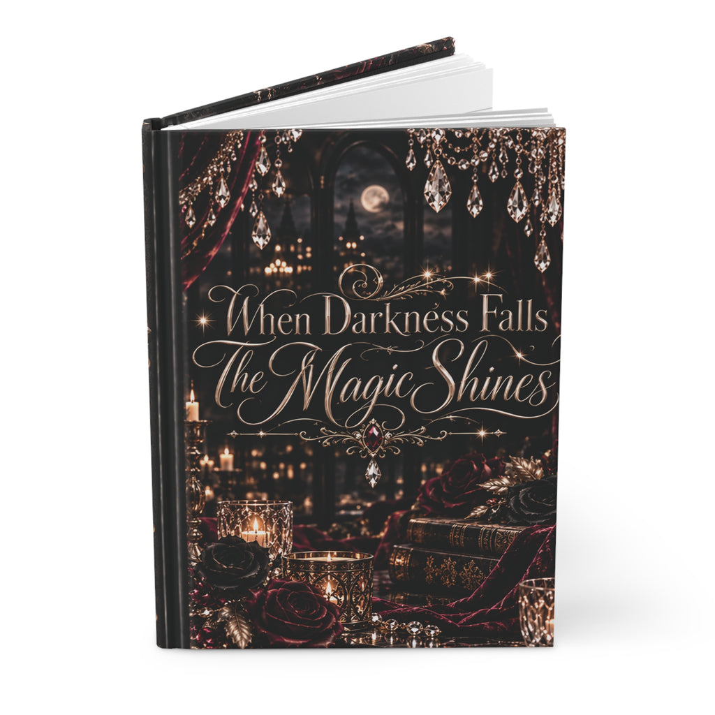 Champagne After Dark Hardcover Journal — “When Darkness Falls, The Magic Shines” Gothic Lined Notebook