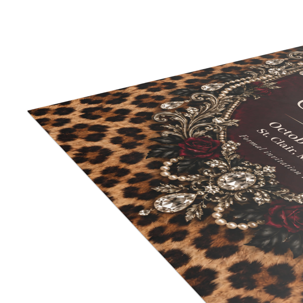 Wildly in Love Personalized Save the Date Cards – Cheetah & Burgundy Roses, 5×7 (envelopes included)
