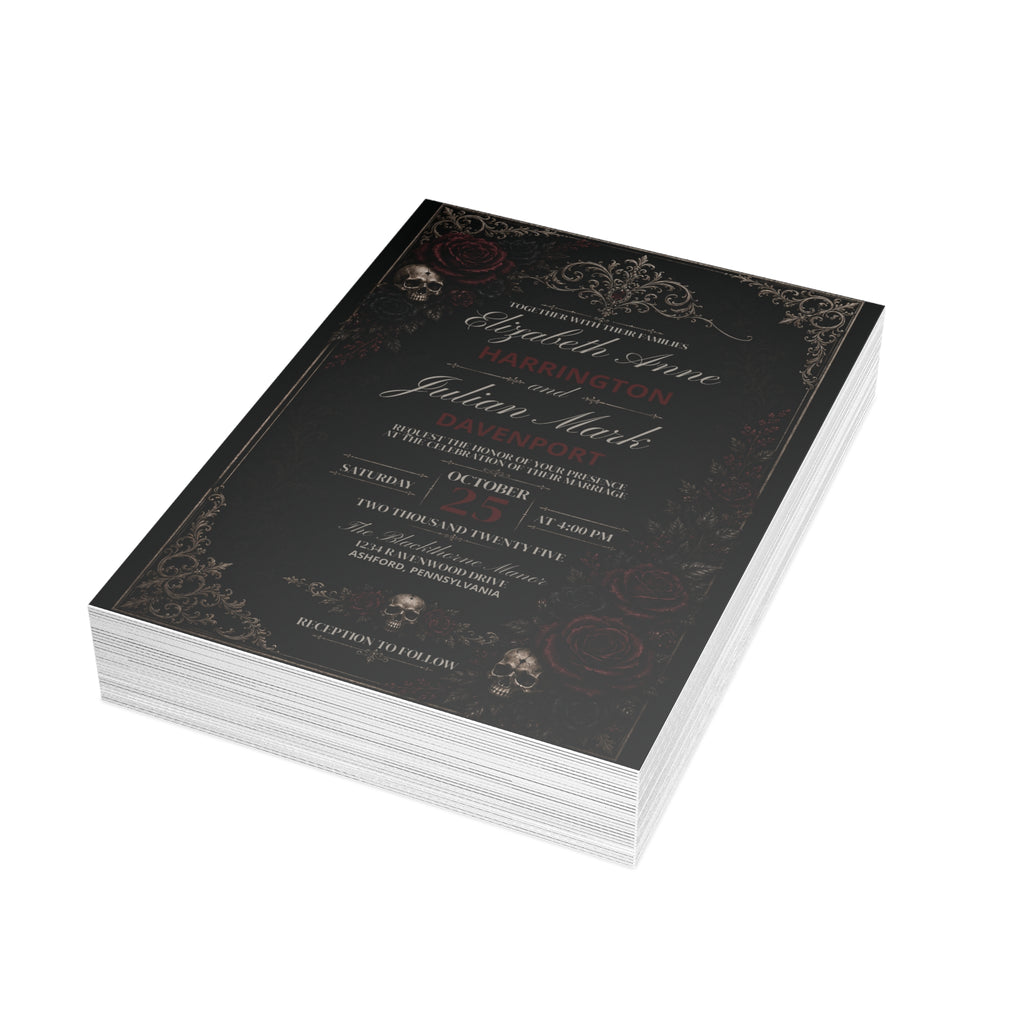 Elegant Gothic Wedding Invitation - Personalized Black & Burgundy Gothic Invitation