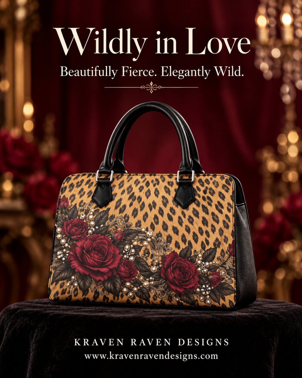 Wildly in Love Cheetah & Burgundy Rose Handbag