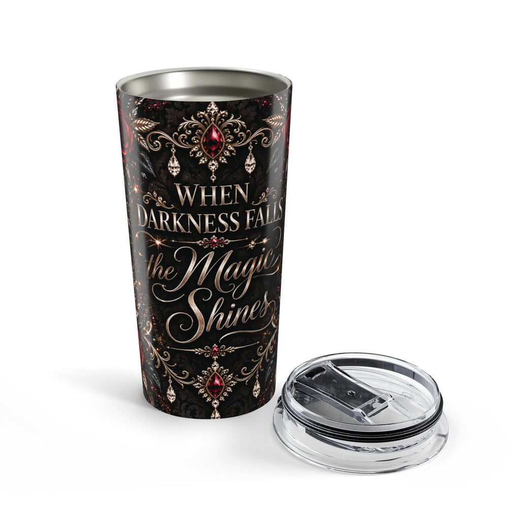 Champagne After Dark 20oz Tumbler — “When Darkness Falls, the Magic Shines” Gothic Floral Travel Cup