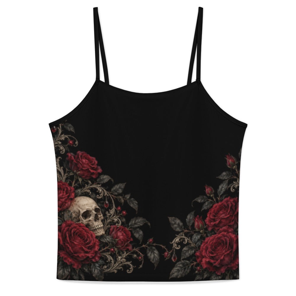 Elegant Gothic Burgundy Rose & Skull Cami Pajama Set