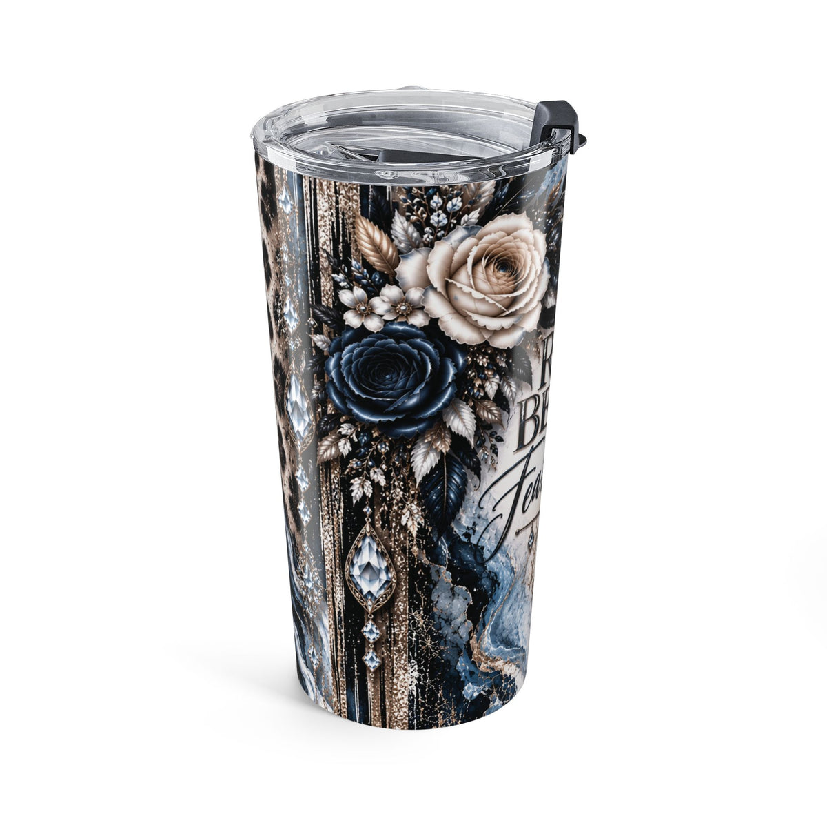 Snow Leopard 20oz Tumbler — “Rare Beauty. Fearless Soul.” Floral Insulated Travel Cup