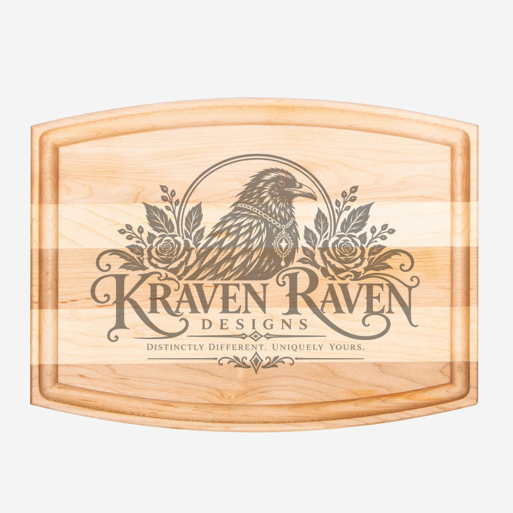 Kraven Raven Designs™ Engraved Arched Wood Cutting Board with Juice Groove  12" × 9"