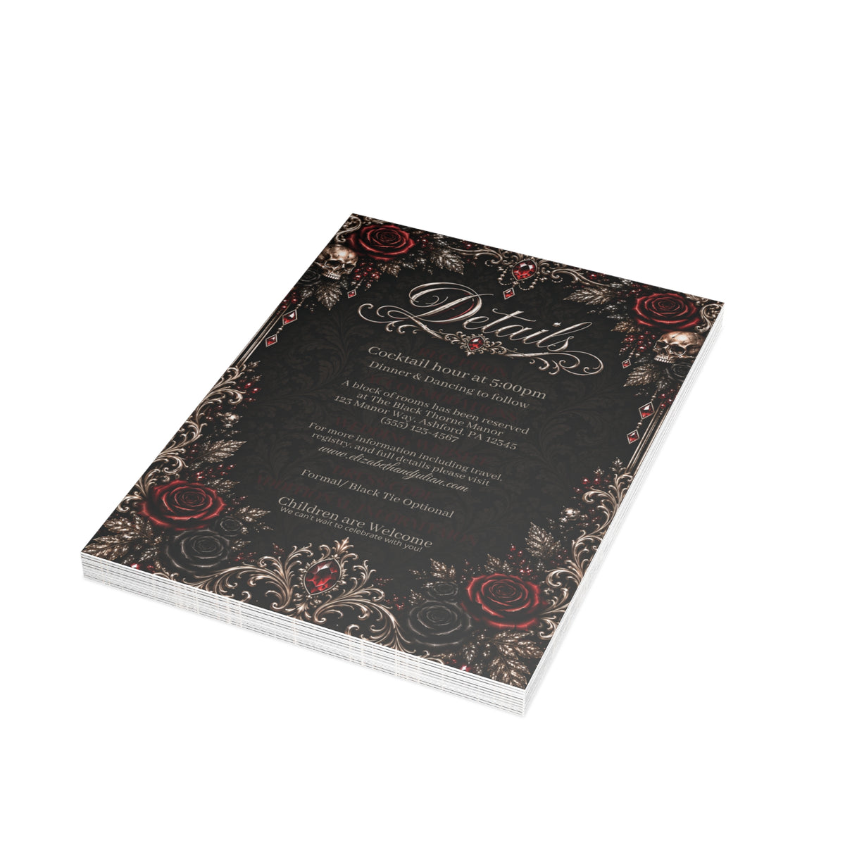 Elegant Gothic Details Card – Personalized Wedding Details