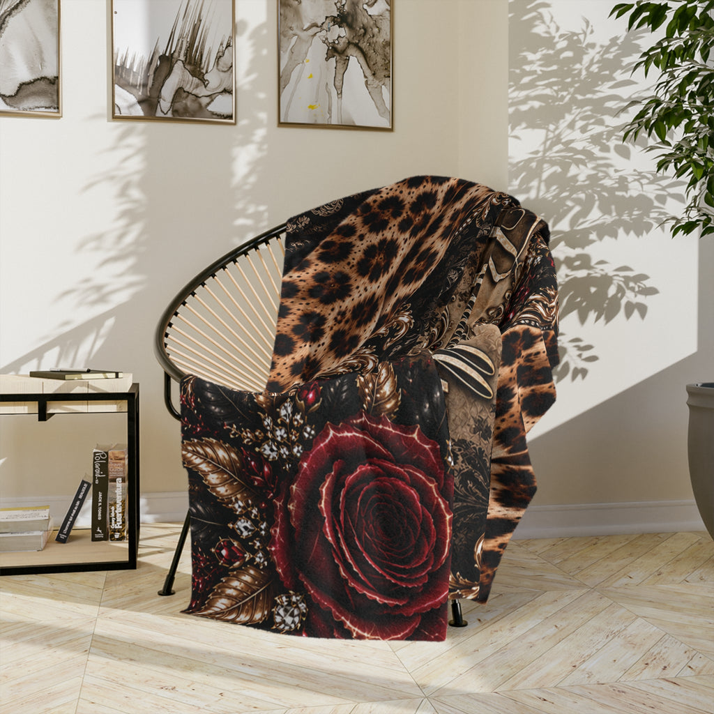 Wildly In Love™ Beautifully Fierce. Elegantly Wild. | Luxury Leopard & Burgundy Rose Throw | Kraven Raven Designs