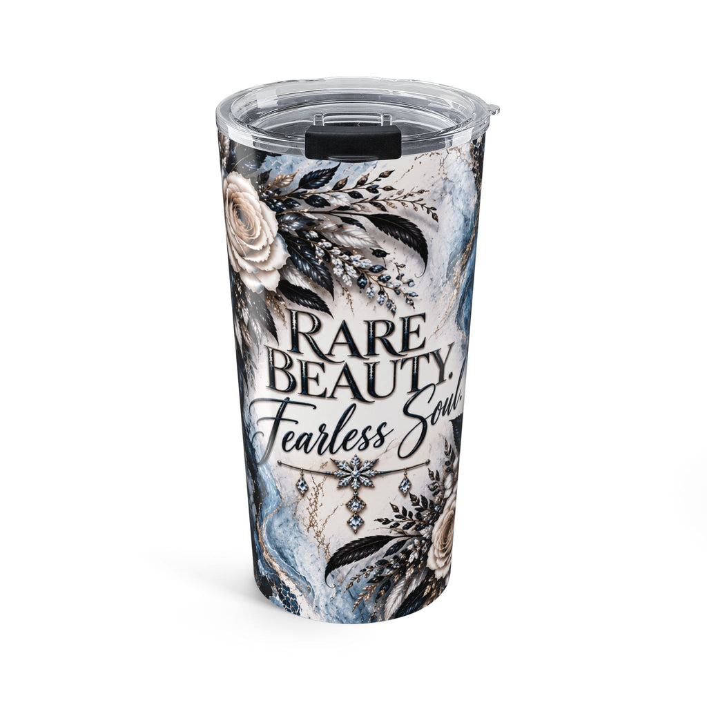 Snow Leopard 20oz Tumbler — “Rare Beauty. Fearless Soul.” Floral Insulated Travel Cup