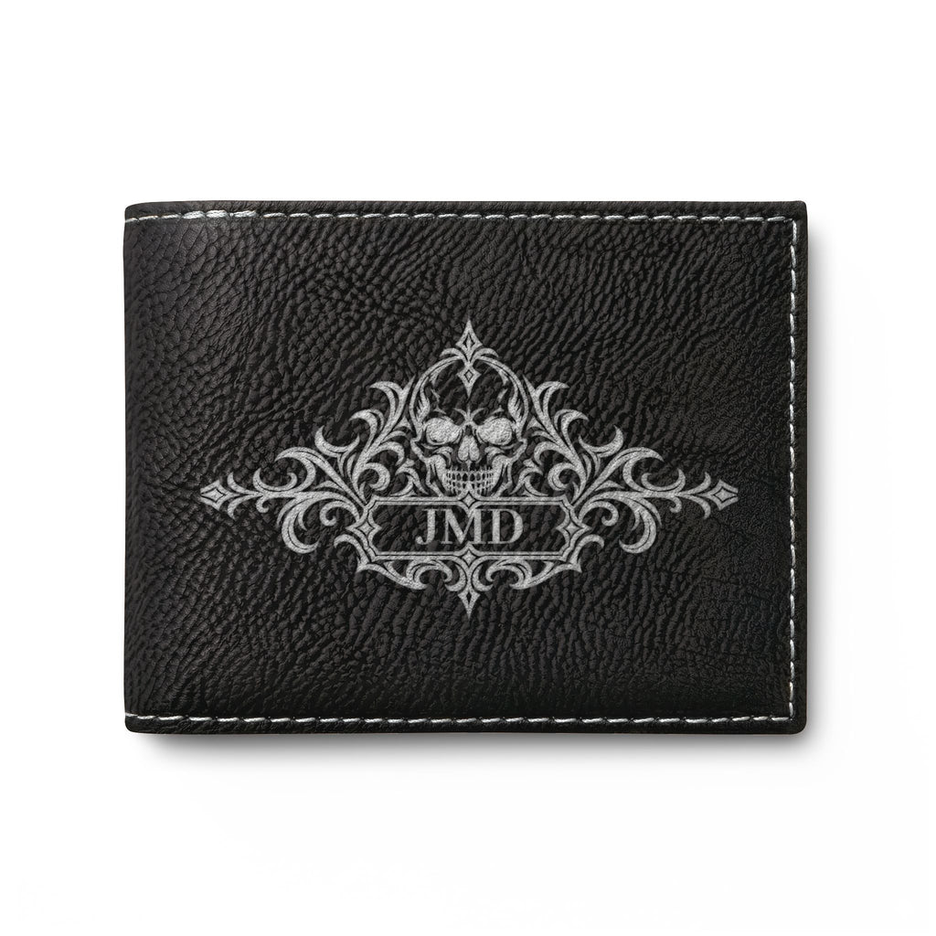 Personalized Gothic Skull Bi-Fold Wallet – Custom Initials & Last Name