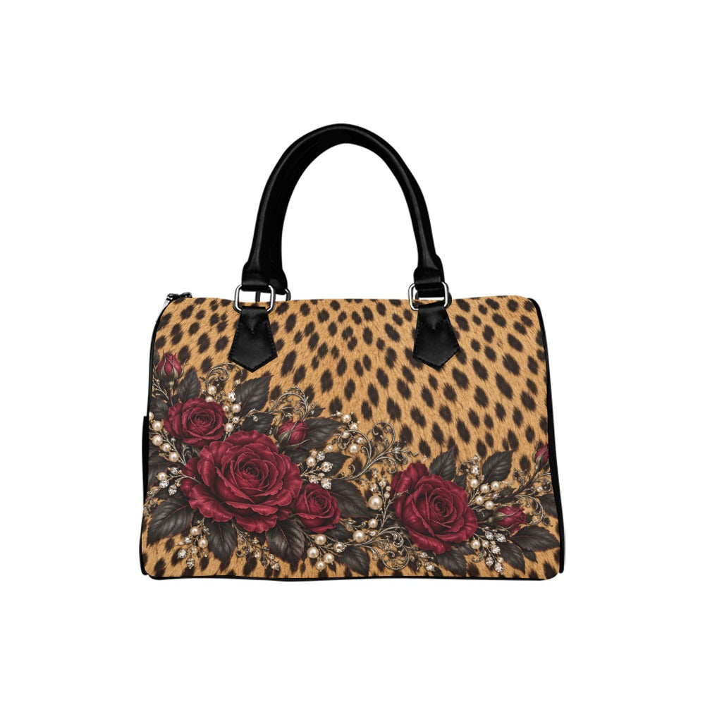 Wildly in Love Cheetah & Burgundy Rose Handbag