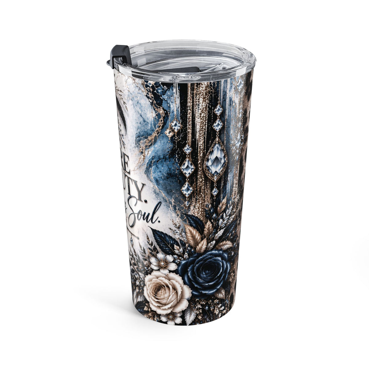 Snow Leopard 20oz Tumbler — “Rare Beauty. Fearless Soul.” Floral Insulated Travel Cup