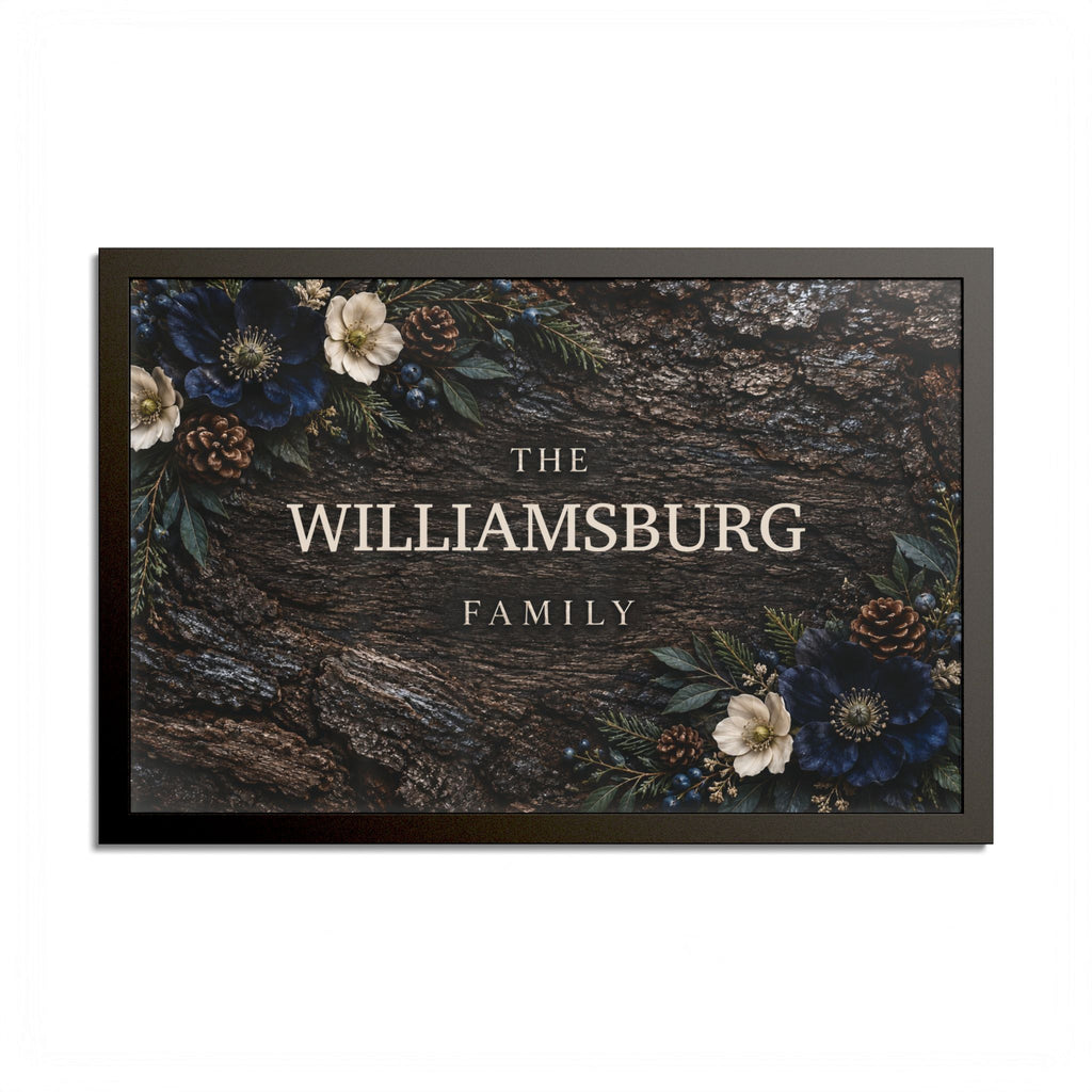 Personalized Moonlit Timber Family Name Sign | Black Framed Wall Art, 24 × 16