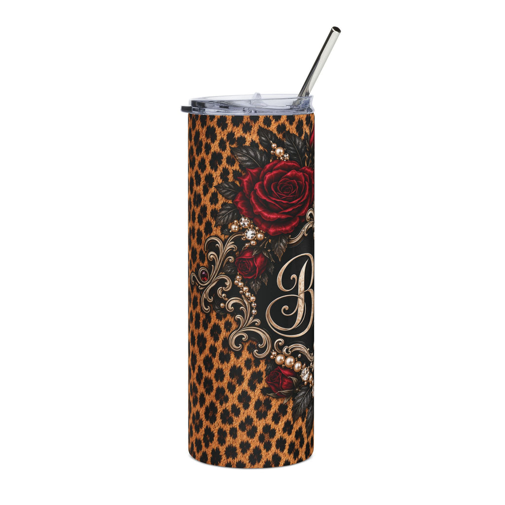 Wildly in Love Bride Tumbler – Cheetah Print & Burgundy Roses Wedding Gift, 20 oz