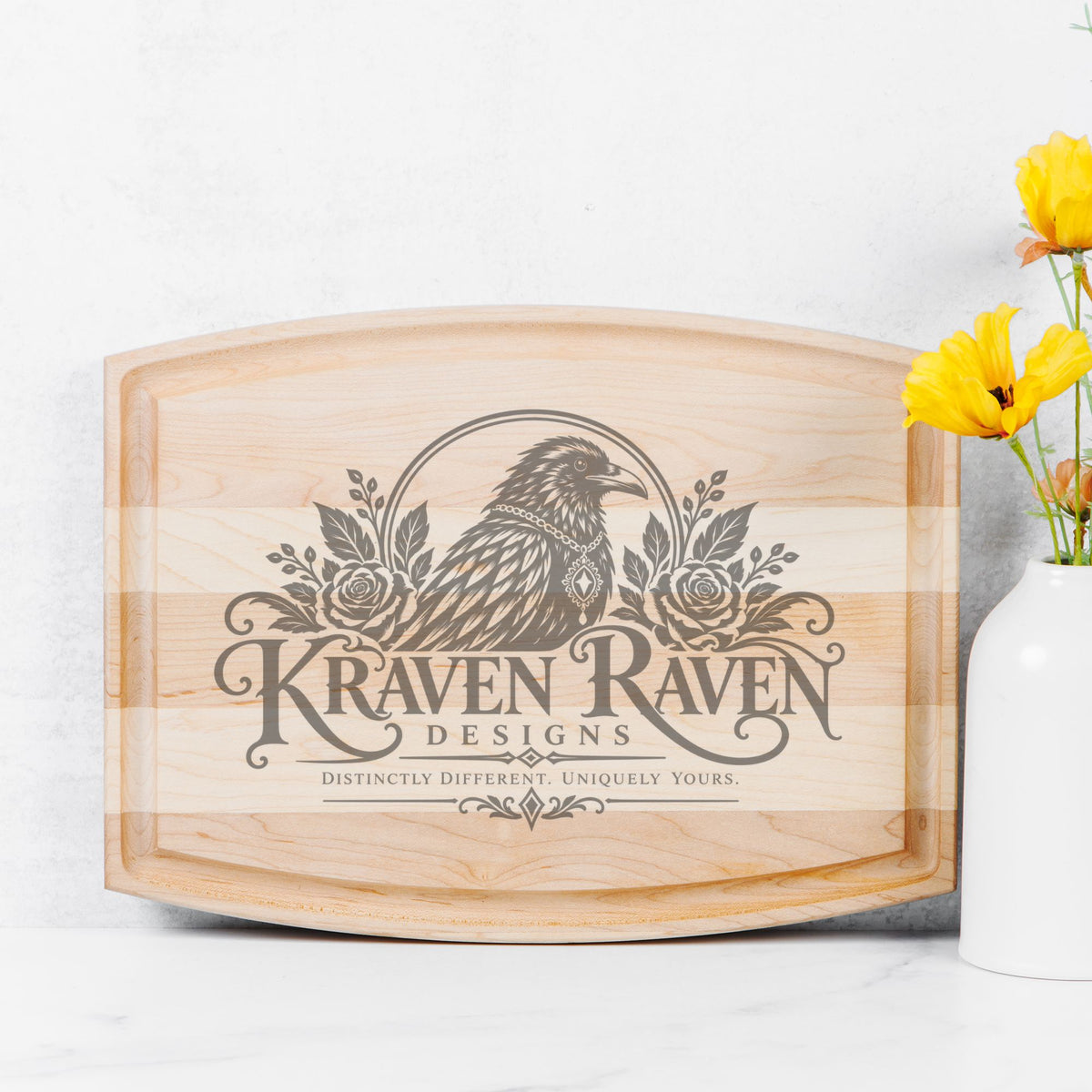 Kraven Raven Designs™ Engraved Arched Wood Cutting Board with Juice Groove  12" × 9"