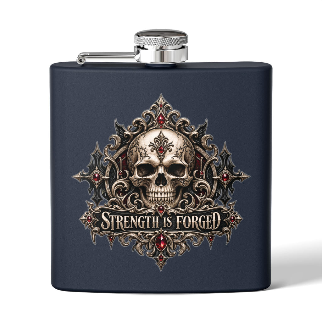 Strength Is Forged 6oz Stainless Steel Flask – Elegant Gothic Men’s Collection | Kraven Raven Designs