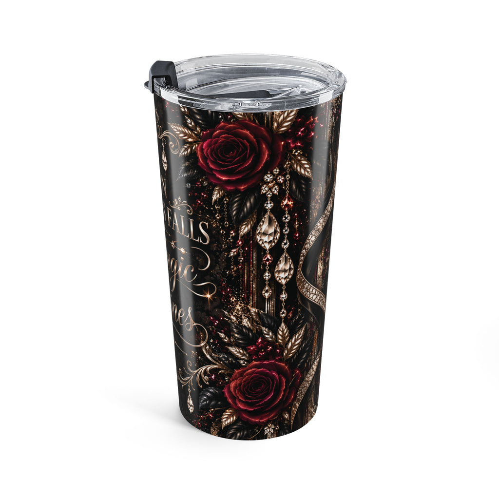 Champagne After Dark 20oz Tumbler — “When Darkness Falls, the Magic Shines” Gothic Floral Travel Cup