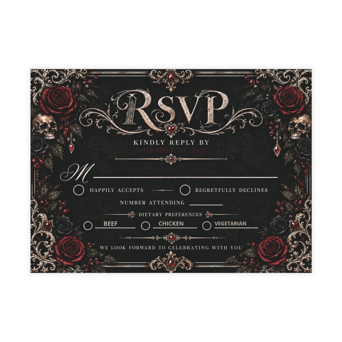 Elegant Gothic RSVP Card – Personalized Gothic Wedding RSVP