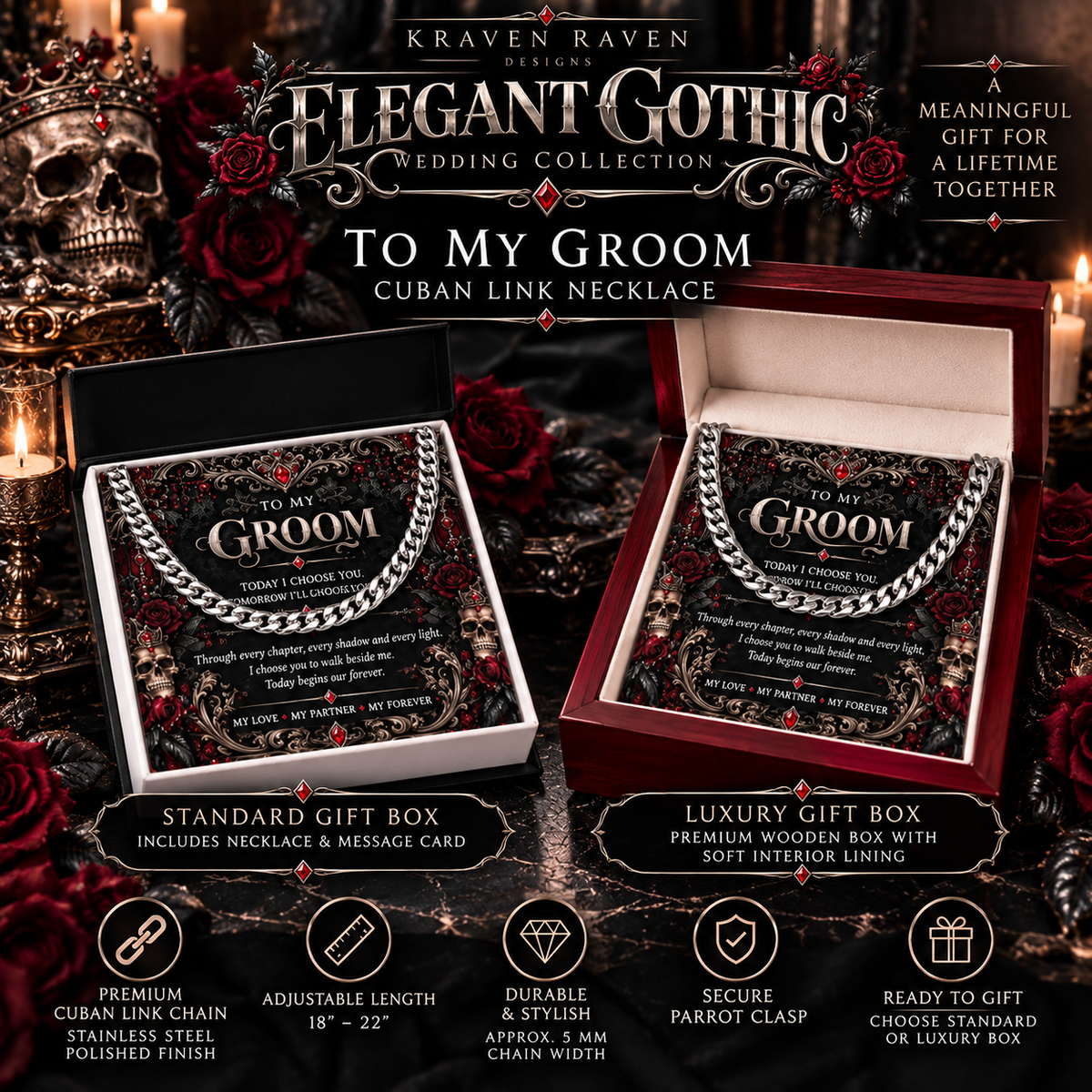 To My Groom Cuban Link Necklace – Elegant Gothic Wedding Collection | Romantic Groom Gift