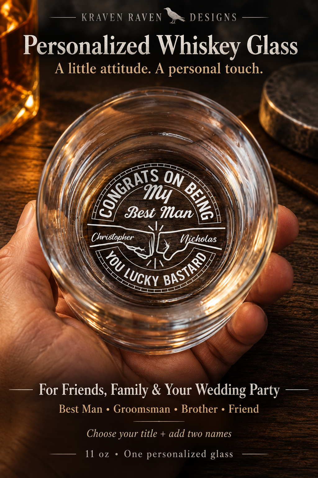 Personalized Whiskey Glass – Funny Gift for Friends, Family & Wedding Party