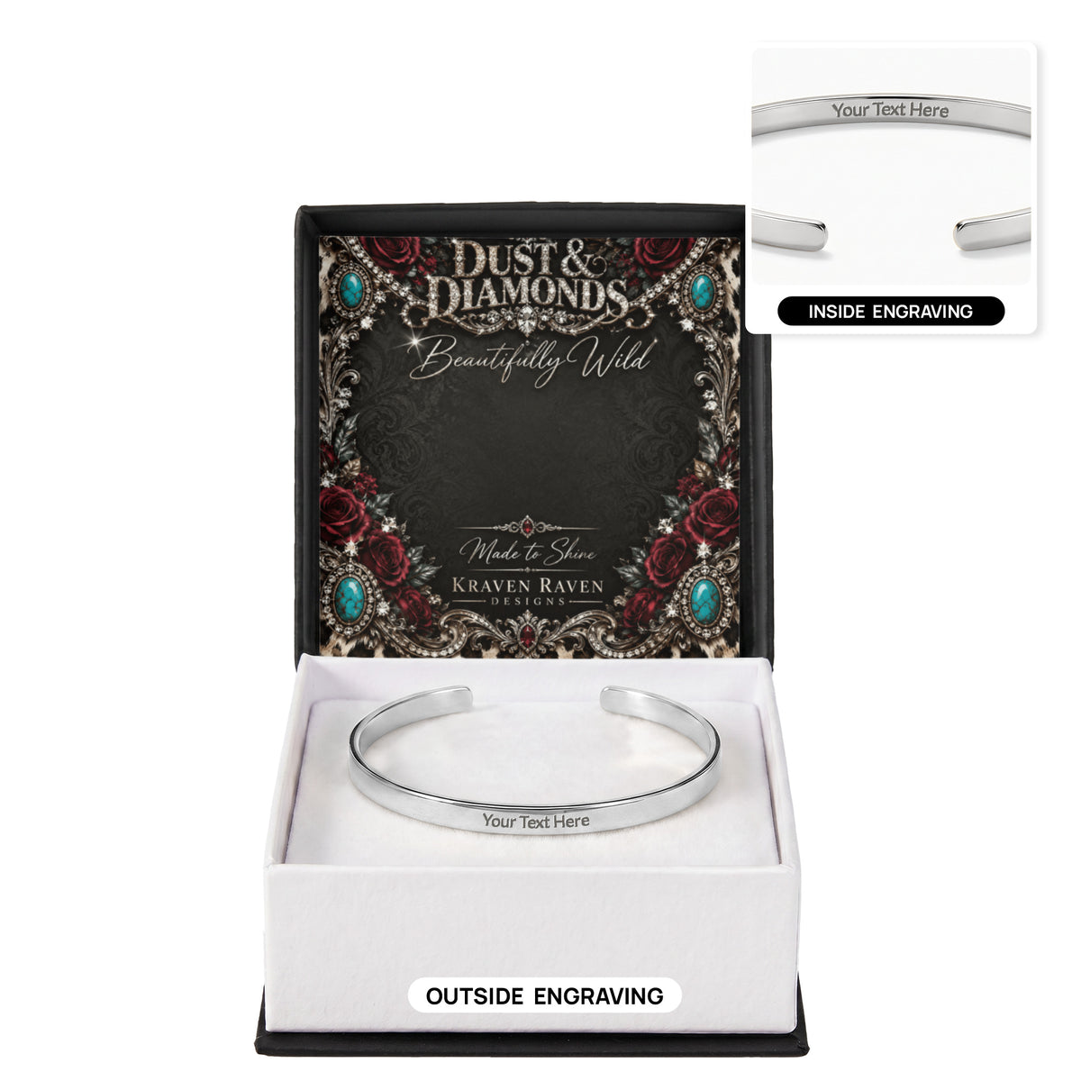 Dust & Diamonds Engraved Cuff Bracelet — Beautifully Wild & Made to Shine