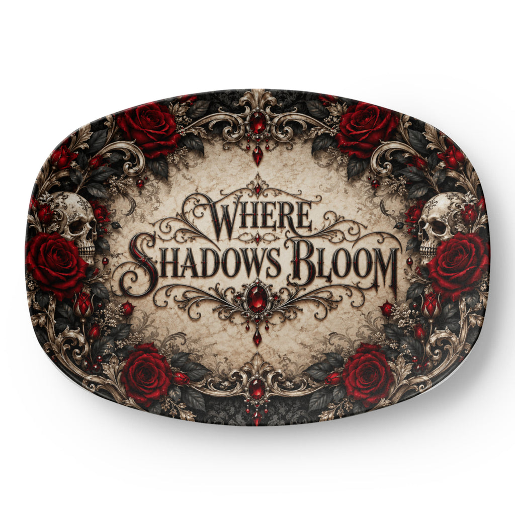 Where Shadows Bloom 10" × 14" Serving Platter – Elegant Gothic Collection | Kraven Raven Designs