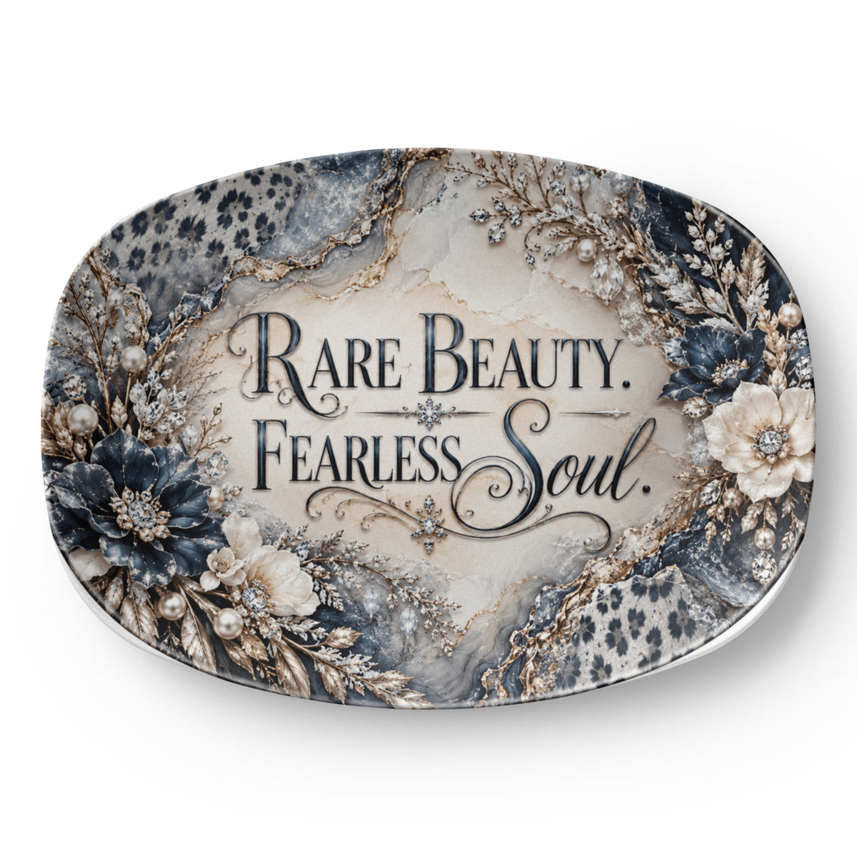 Rare Beauty Fearless Soul 10" × 14" Serving Platter – Snow Leopard Collection | Kraven Raven Designs