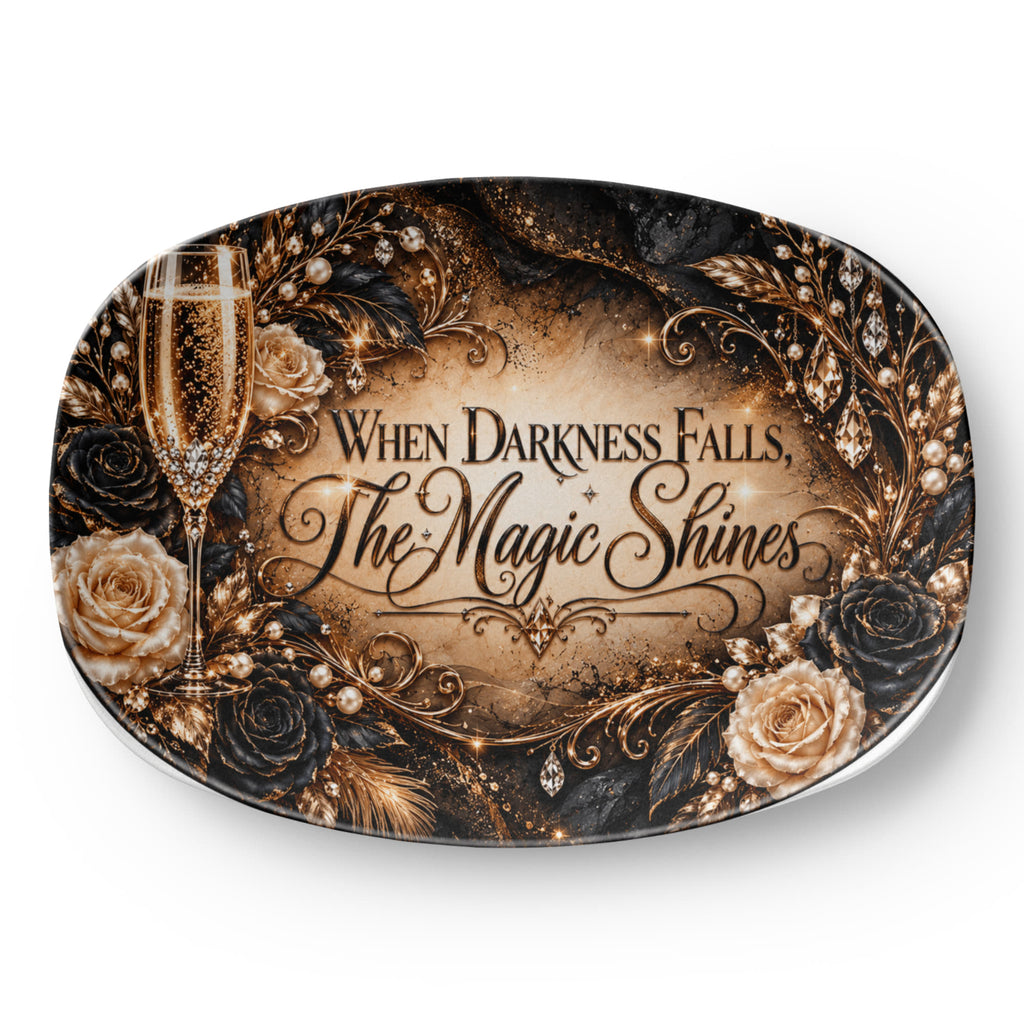When Darkness Falls, The Magic Shines 10" × 14" Serving Platter – Champagne After Dark Collection | Kraven Raven Designs