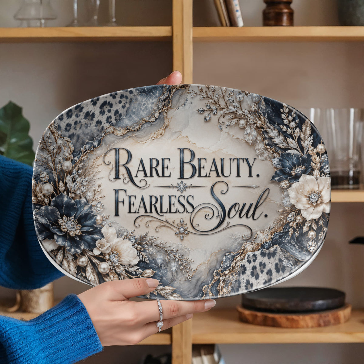 Rare Beauty Fearless Soul 10" × 14" Serving Platter – Snow Leopard Collection | Kraven Raven Designs